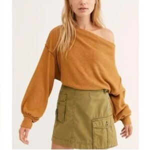 FREE PEOPLE WE THE FREE Main Squeeze Brushed Hacci Top SMALL Mustard